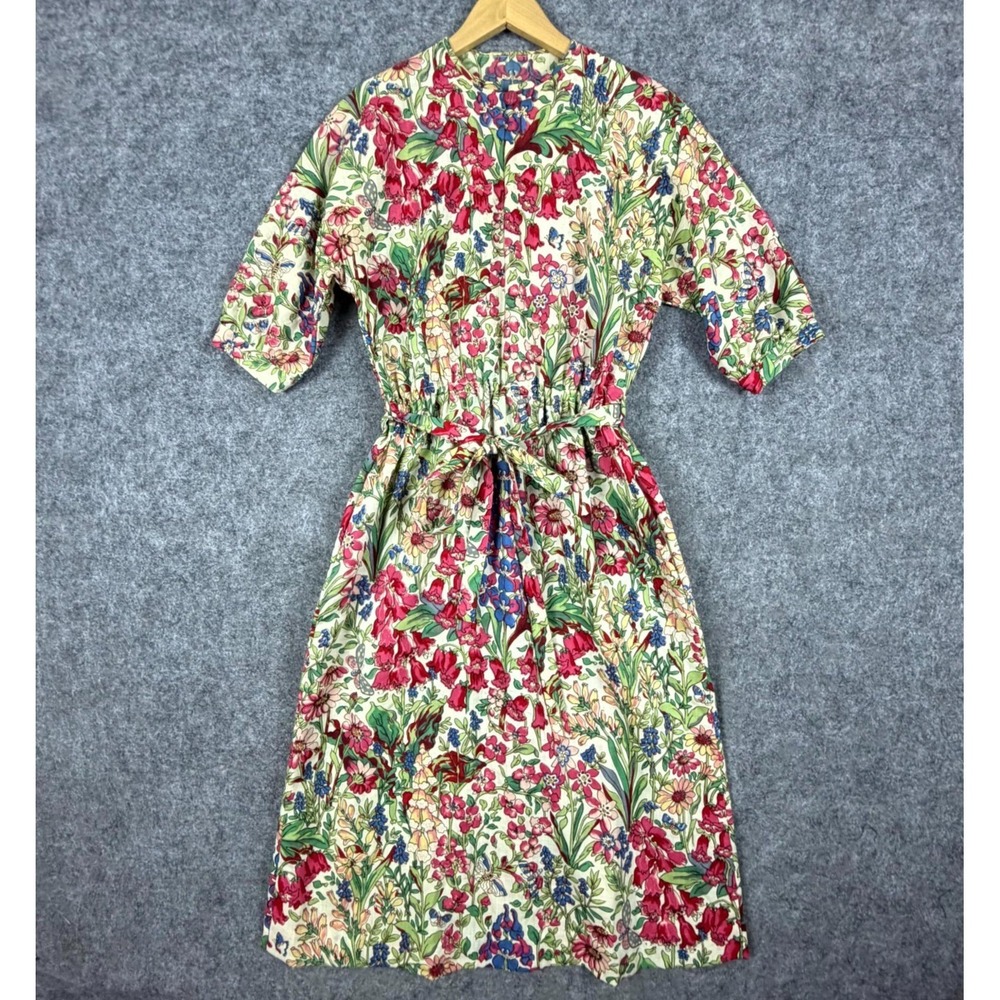 Vintage Womens Shirt Dress Multicolor Floral Day 80s 90s Romantic Office Chic